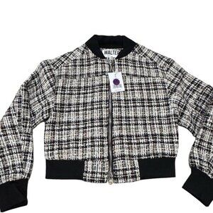 Walter Baker Large Raina Short Zip Jacket Montauk Tweed NWT MSRP $248